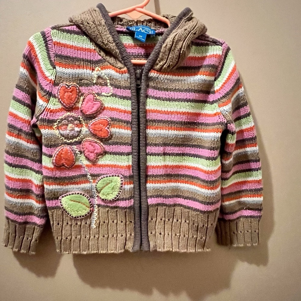 THE CHILDRENS PLACE Striped Cableknit Full Zip Hooded Sweater Floral Jacket 3T